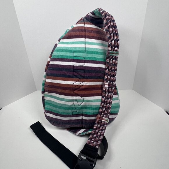 Kavu Brown Green Stripes Canvas Rope Sling Bag Backpack Large Hiking Outdoor - Picture 5 of 15